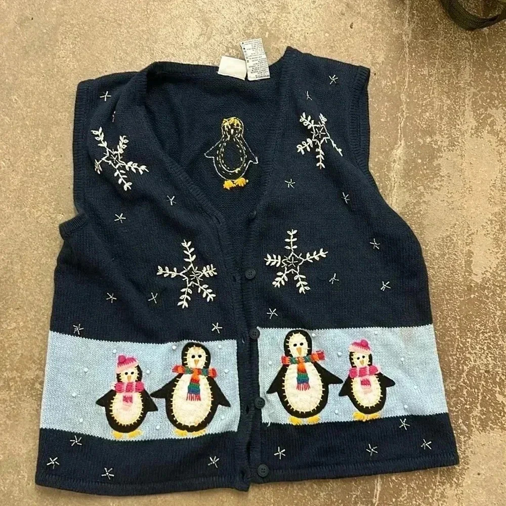 Bobbie brooks vintage‎ ramie blend  knit vest festive holiday christmas